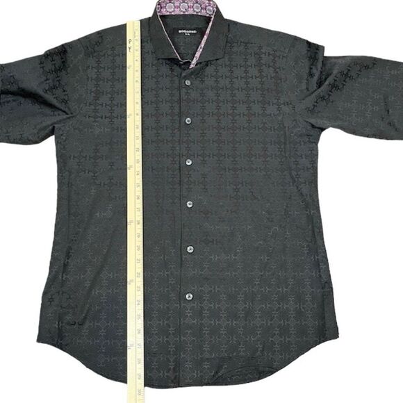 BOGOSSE Rare Embellished Black Button Down Contrast Print Cuff Shirt Size XL - Picture 4 of 10